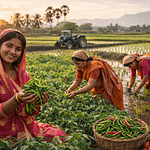Women harvesting in light