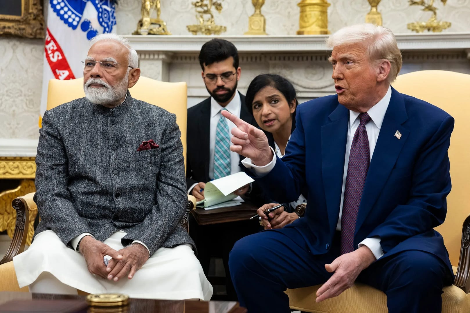 US President Donald Trump and India's Prime Minister Narendra Modi at a meeting in the White House on Feb. 13, 2025